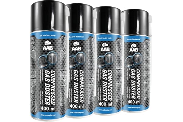 4 x AAB Bombe Air Sec 400ml, Bouteille Air Comprimé, Nettoyage des Ordinateurs, Dépoussiérant en Spray, Enlever la Poussière, Sans Odeur Aérosol, Computer Cleaner, Informatique Matériel