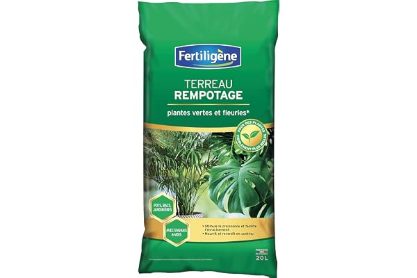 FERTILIGENE FPV2N - Terreau Rempotage Plantes Vertes et Fleuries 20 L - Stimule la croissance et facilite l'enracinement -Nourrit et reverdit en continu - Pots, bacs et jardinières -Fabriqué en France