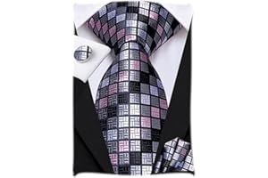 Hi-Tie Herren Krawatte Schwarz Paisley/Plaid/Streifen/Einfarbig Krawatten Set Einstecktuch Manschettenknöpfe Business Formal Hochzeit Meeting Geschenkbox in verschiedenen Farben