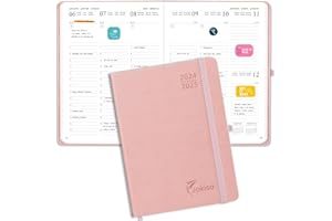 Jokisa Kalendarz na rok 2025, kalendarz książkowy A5, terminarz 2025, z terminarzem tygodniowym, 1 tydzień, 2 strony - 30 minut przerwy - sierpień 2024-grudzień 2025 (22 x 16 cm) (Różowy)
