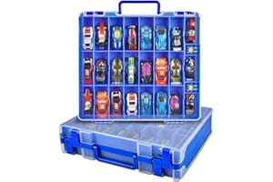 XUERDON Toy Car Storage Organizer Case Compatible with Hot Wheels/for Matchbox Cars. Display Carrying Container Holder for LOL Surprise Dolls/for Shopkins with 48 Compartments Double Sided -Blue (Box Only)