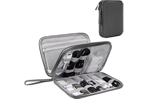 ARAE Organizer Valigia per Accessori da Viaggio, Porta Cavi da Viaggio Doppio Strato con Grande Capacità per Cavi, Carte, Caricatori, Cuffie - Gadget Tech Utile per Viaggio e Zaino, L, Grigio scuro