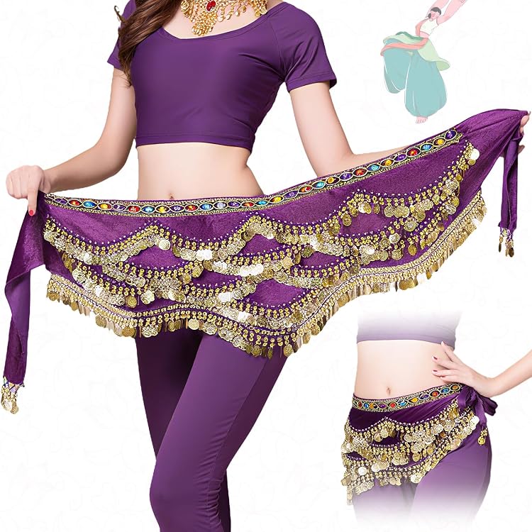 Ceinture De Danse Du Ventre Avec Pièces - Foulard De Hanche Pailleté, Réglable, 150 Cm - 3