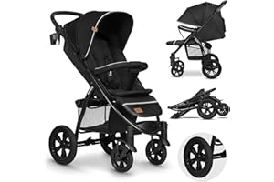 LIONELO Annet Tour Silla de paseo, bebe carro, hasta 22 kg, ajuste del respaldo a la posición tumbada, ruedas sin mantenimiento, capota impermeable XXL, cinturones de 5 puntos (negro)