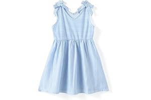 PatPat Robe Fille Princesse Ete sans Manches, Enfant Robe Anniversaire Fille, Motifs Fleurs & Rayures, 1-10 Ans