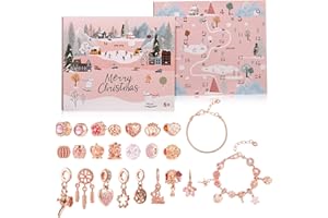 LEMESO Calendario Avvento 2025 Bambina, Calendario Avvento Ragazza Braccialetti Fai da Te, Gioielli per Bambine 6 7 8 9 10 11 12 13 Anni, Regalo Natale (Oro Rosa)