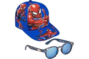 CARTELYN Set Verano para Niños – Gorra con Visera + Gafas de Sol – Talla Única de 4 a 10 Años – Protección UV – Diseño de Superhéroe en Rojo y Azul