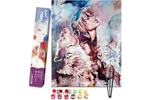 Bougimal Pintar por Numeros Adultos, DIY Pintura por números Mujer y lobo sin Marco de 40 X 50 cm