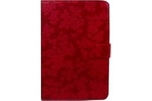 Emartbuy Universal 7-8.8 Inch Vintage Floral Red Multi Angle Folio Wallet Case Cover With Card Slots and Stylus Pen Compatible With Selected Devices Listed Below