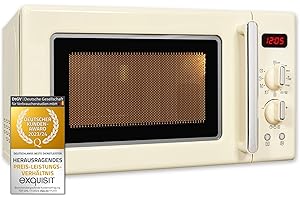 Exquisit® Microondas Retro, 20L, 700W, 5 Niveles de Potencia, Grill 1000W, Color Crema, Funciones Microondas-Grill, Descongelación, Temporizador Hasta 90 Min, Medidas 25,9x44x36 Cm.