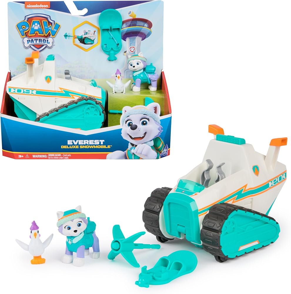 PAW PATROL – Everest figürlü kar aracı, snowboard ve Henrietta figürü (Deluxe araç), 3 yaşından büyük çocuklar için oyuncak
