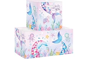 Clastyle 3 sztuki ogon syrenki dla dzieci, pudełko do przechowywania, zwierzęta morskie, materiał dla dziewcząt, kosz do przechowywania z uchwytami, zabawki, kostki do przechowywania ubrań, kolorowe