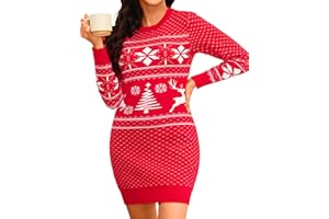 Totatuit Christmas Jumper Dress for Women Novelty Reindeer Snowflakes Knitted Ladies Xmas Dress Long Sleeve Crew Neck Christmas Sweater Pullover Knitwear