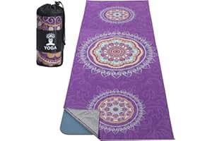 MoKo Serviette de Yoga, Tapis de Yoga Antidérapant et à Séchage Rapide avec Coins de Fixation, Couverture de Yoga Souple avec Motif d'impression pour Différents Exercices de Yoga