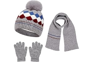Baynetin 3in1 Inverno Berretto Scaldacollo Guanti Set, Bambini Pile Addensato Cappello a Maglia Termica Sciarpa Guanti Set per Bambini Ragazzi Ragazze,2-8 Anni Sport All'Aperto