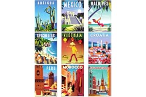 doodlecards Gallery Arts Set of 9 x A4 Size Retro Travel Set 4 Wall Art Posters Unframed Quality Prints