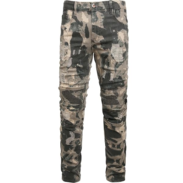 Rock Revival Daviday S208 Men's Motorcycle Jeans - Skinny Fit, Tie-Dye Blue, Zipper Details - View #4
