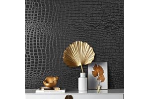 ARTHOME WALL DECOR Arthome Autocollant Papier Peint Noir,44cmx10m Crocodile Texturé Auto Adhésif Faux Cuir Amovible Imperméable Décoratif Vinyle Papier Peint d'emballage Peau d'alligator pour Meubles