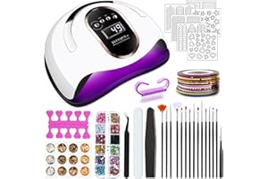 JOTOL 168W Lampada per Unghie,Fornetto Unghie con 4 Timer(10/30/60/99s),Sensore Intelligente,Piastra Base Portatile e Rimovibile,Lampada Unghie UV LED con 10 Tipi di Accessori,Lampada UV LED