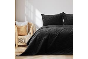 ‎RESTILO RESTILO Tagesdecke 240x260 cm Schwarz Bettüberwürf zweiseitig Steppung Velvet Samt Laila