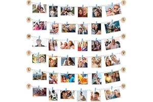 Uping Portafoto da Parete Multiplo Cornici Foto Multiple da Parete Porta Foto con Mollette Appendi Foto Bacheca Foto Fai da te（Clip di Legno Blu