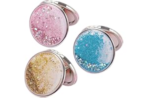 WACH AUF 3 Pièces Miroir de Poche Femme, Miroir Sacs à Main, Miroir Compact avec Grossissement x1/x2, Rond Double Miroir, Miroir Grossissant Poche, Mini Miroirs Maquillage,(Or, Rose, Bleu)