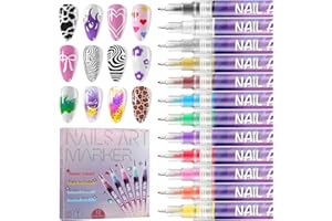 EBANKU 12 Colores Bolígrafo De Uñas, 0.5mm Nail Art Point Grafiti Pen Set, Lápices para Decorar Uñas para DIY, Rotulador Uñas Herramientas de Manicura Regalo para Halloween Navidad