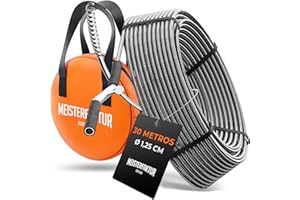 Meisterfaktur Desatascador Tuberias 3.0 [30 m] - muy Larga - Espiral para Desatascar Tuberias para Atascos Graves y Difíciles - ¡Limpiador de Desagües y de Tuberías para Aficionados al Bricolaje!