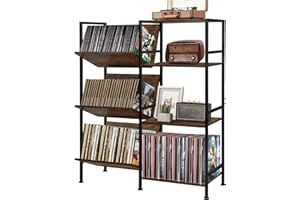TQVAI Großer Schallplatten-Player-Ständer, hält 200 Alben, Plattenspieler-Ständer Tisch mit Vinyl-Schallplatten-Aufbewahrungsregalen, 3-stöckige CD-Racks Holz-Vitrine für Schlafzimmer, Wohnzimmer,