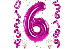 ISNDARE Large Number 6 Balloons, Hot Pink 40 Inch Foil Number Balloon for Women 60th Borthday Party, Self Inflating 0-9 Set Balloons for Girls 6th Birthday Party Decor Anniversary Party Decorations Supplies