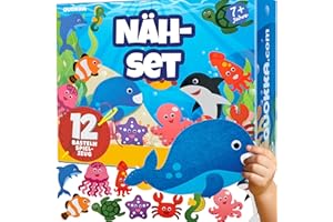 QUOKKA Bastelset Kinder ab 6-8 Jahre - DIY-Set mit Nadel und Faden für Anfänger - 12 Meerestiere Nähsets Basic - Filztiere Nähen ab 7-10 Jahre Mädchen und Junge