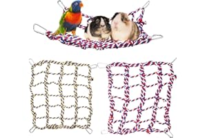 DNOIFNE 2 Filets en Corde Colorés pour Oiseaux et Petits Animaux, Hamac Suspendu, Jouet d'escalade, Accessoire pour Cage d'Hamsters, Rats, Furets et Oiseaux - 35 × 25 cm