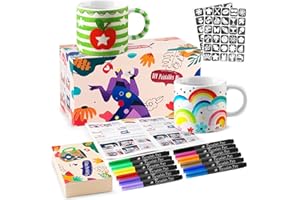 Keramik Tassen Bemalen Set für Erwachsene, DIY Keramik Bemalen Set mit Tassen, Porzellanstifte und Aufkleber, Kreatives Geschenk für Kinder & Erwachsene