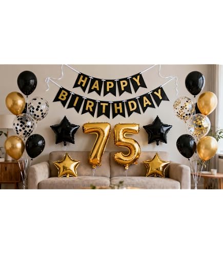 Décoration Anniversaire 75 Ans - Kit Complet Guirlande Ballons Bannière Confettis Panneau
