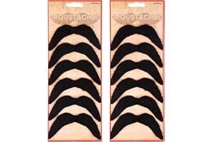 12pcs Black Fake Mexican Moustaches | Self-Adhesive Stick On Fancy Dress Costume Accessory for Men and Women – Bundled by Smart Cutie