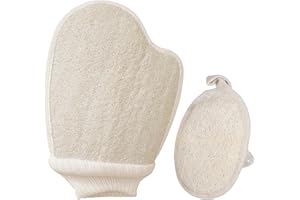 LUXVARA 2 Guantes Exfoliantes de Luffa Natural, Guantes de Ducha para Baño, Spa, Limpia Los Poros para Cuerpo Y Cara, Esponja de Ducha para Peeling & Body Scrub, Guante de Masaje Hombres Y Mujeres