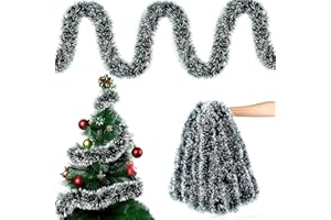 YINZZTRY Weihnachtsbaum Lametta Girlande, 10M Girlande Weihnachten, Glänzend Lametta Girlande, Weihnachtsdeko Girlande Tannengrün, für Türen Kamine Treppengeländer, Grün