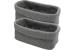 Nexum Pack of 2 Storage Baskets Bathroom Crochet Basket 29 x 15 x 18.5 cm Grey Basket for Guest Towels Basket Storage for Kitchen, Bathroom, Shelves, Bread, Cosmetic Organiser Box (Grey-L)