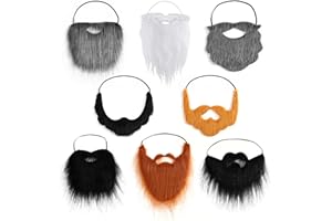 JurciCat 8 Stück Set Gefälschte Bärte Schnurrbärte Künstlicher Bart Lustige Schnurrbärte mit Verstellbarem Für Falscher Kostüm Whisker Bart Erwachsene Kinder Zubehör Halloween Weihnachtsfeier