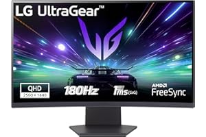 LG UltraGear 27GS60QC Monitor Gaming 27" Curvo QHD (2560x1440), 180Hz, 1ms, AMD FreeSync Premium, HDR 10, HDMI 2.0, DisplayPort 1.4, AUX, Flicker Safe, Nero
