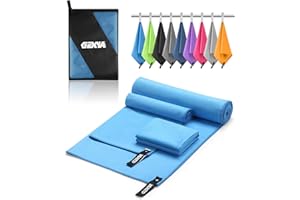 GZXYA Lot de 3 serviettes en microfibre (180 x 60 cm et 2 petites serviettes de 80 x 40 cm) - Serviettes en microfibre à séchage rapide pour fitness et sport (bleu mer 180 x 60 + 80 x 40 x 2)