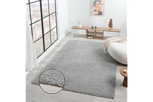 VIMODA Teppich Prime Shaggy Hochflor Einfarbig Grau Weich für Wohnzimmer, Schlafzimmer, küche, Maße:70x140 cm