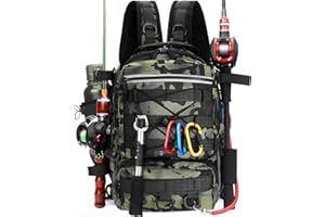 Luckits Angelrucksack, Angeltasche, Angelgerät Rucksack mit Rutenhalter, wasserdichte Angelgeräte Aufbewahrungstaschen, atmungsaktive Schultertasche, Wandern, Jagd, Camping, Outdoor Sport (Green)