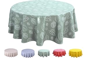 Home Direct Okrągły obrus ceratowy PCW, zmywalny, 160 cm, liście, szałwiowa zieleń