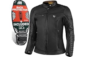‎SHIMA SHIMA WINCHESTER 2.0 Motorradjacke Damen - Klassische Biker-Lederjacke mit Rücken, Schulter und Ellbogen Protektoren, verstärkte Doppelnähte (Schwarz, L)