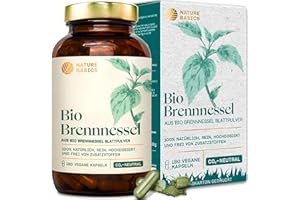 ‎NATURE BASICS Bio Brennnessel - 180 Kapseln hochdosiert / 900 mg hochwertiges & reines Bio Brennnesselblattpulver pro Tagesdosis/Vegan, Zertifiziert & Nachhaltig im Glas