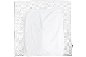 Puckdaddy Wickelauflage Linnea – 77x75 cm, Wickelunterlage aus 100% Baumwolle nach OEKO-TEX geprüft, mit Pünktchen- und Sterne Muster in Weiß, weiche Wendeauflage für Wickelkommoden