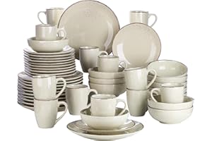 Vancasso Navia Nature Zastawa stołowa, kamionka, w stylu vintage, 48-częściowy zestaw dla 12 os., talerz obiadowy, talerz deserowy, miska na płatki i kubek, beżowa