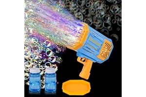 FORMIZON Macchina Fare Bolle Automatica, 69 Buche Bubble Gun, Pistola Bolle Sapone, Giocattoli Creazione con Due Bottiglie Acqua Saponata per Compleanno Festa Nozze Giochi Coperto All'aperto (Giallo)