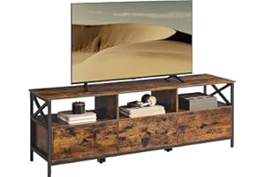 VASAGLE Mobile TV, Tavolino Porta TV fino a 65 Pollici, con 3 Cassetti, 3 Scomparti Aperti, 147 x 40 x 50 cm, Soggiorno, Camera da Letto, Struttura in Acciaio, Marrone Vintage e Nero LTV304KD01